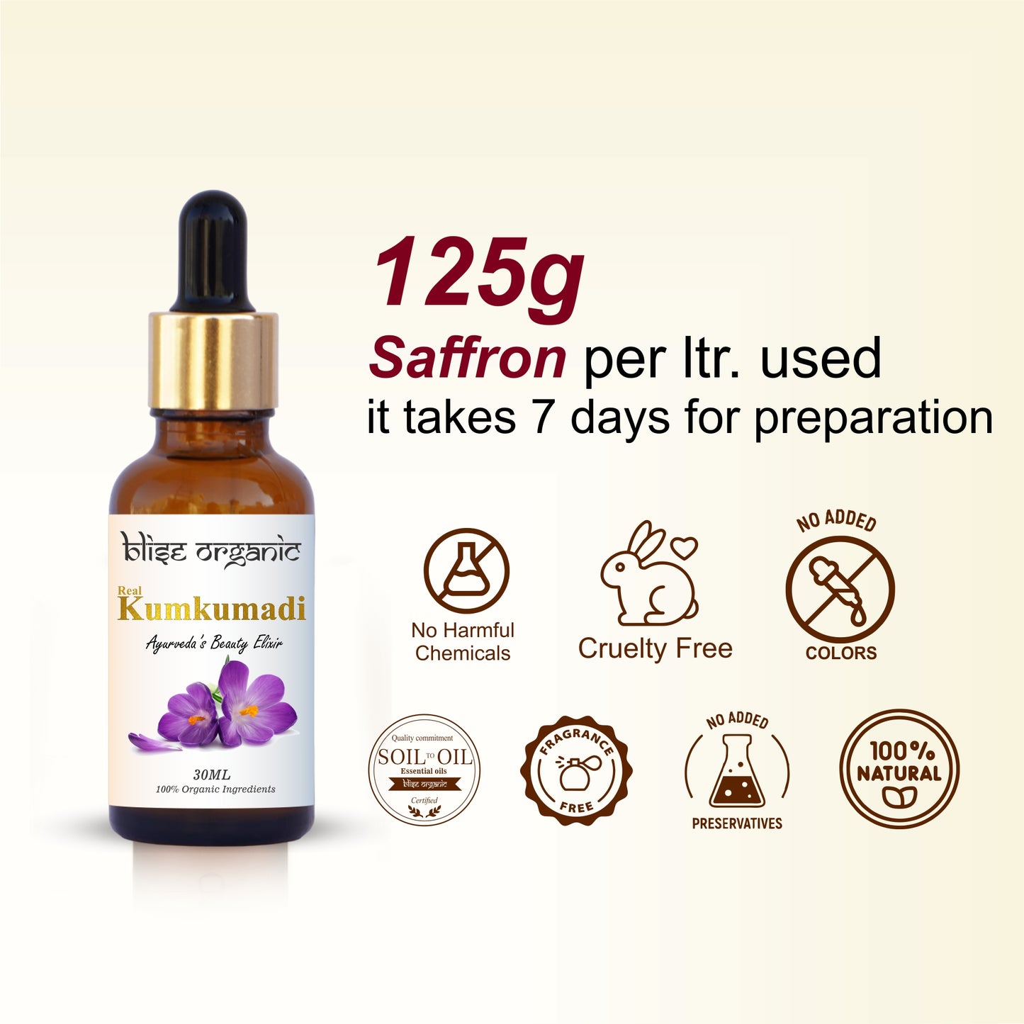 Real Kumkumadi Oil - 100% Natural and Organic, Beauty Elixir for immortal Glow