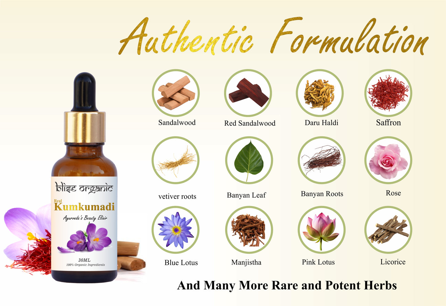 Real Kumkumadi Oil - 100% Natural and Organic, Beauty Elixir for immortal Glow