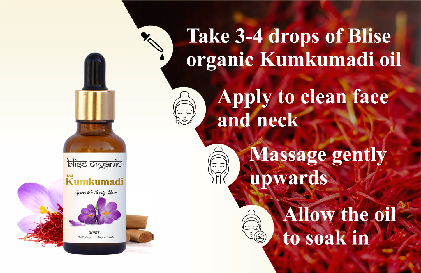 Real Kumkumadi Oil - 100% Natural and Organic, Beauty Elixir for immortal Glow