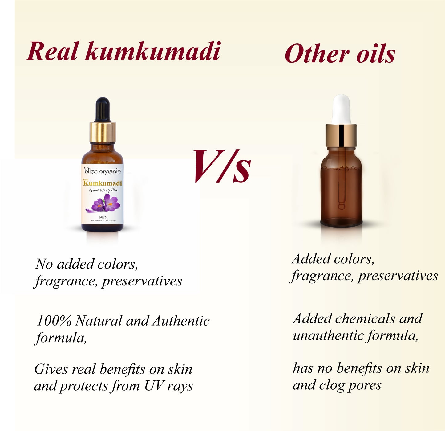 Real Kumkumadi Oil - 100% Natural and Organic, Beauty Elixir for immortal Glow