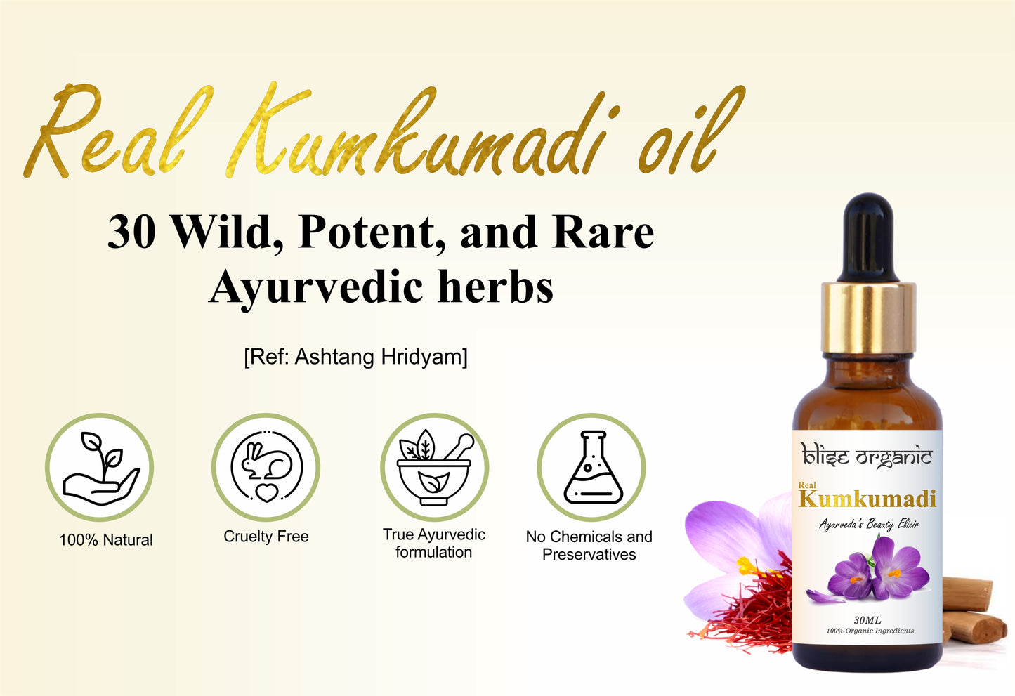 Real Kumkumadi Oil - 100% Natural and Organic, Beauty Elixir for immortal Glow