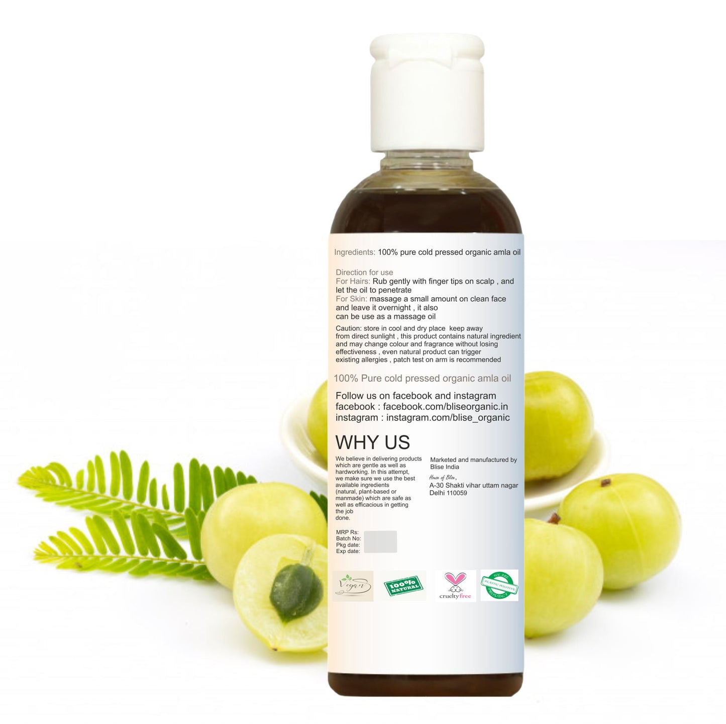 Amla hair oil - organic , natural , 100% Cold pressed 100ml