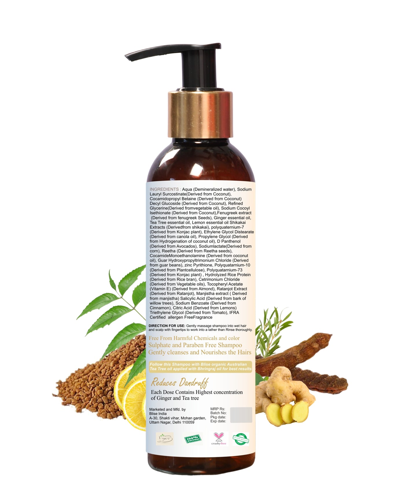 Ginger and Tea Tree shampoo-For Anti Dandruff, Flaking & Soothes Scalp Irritation