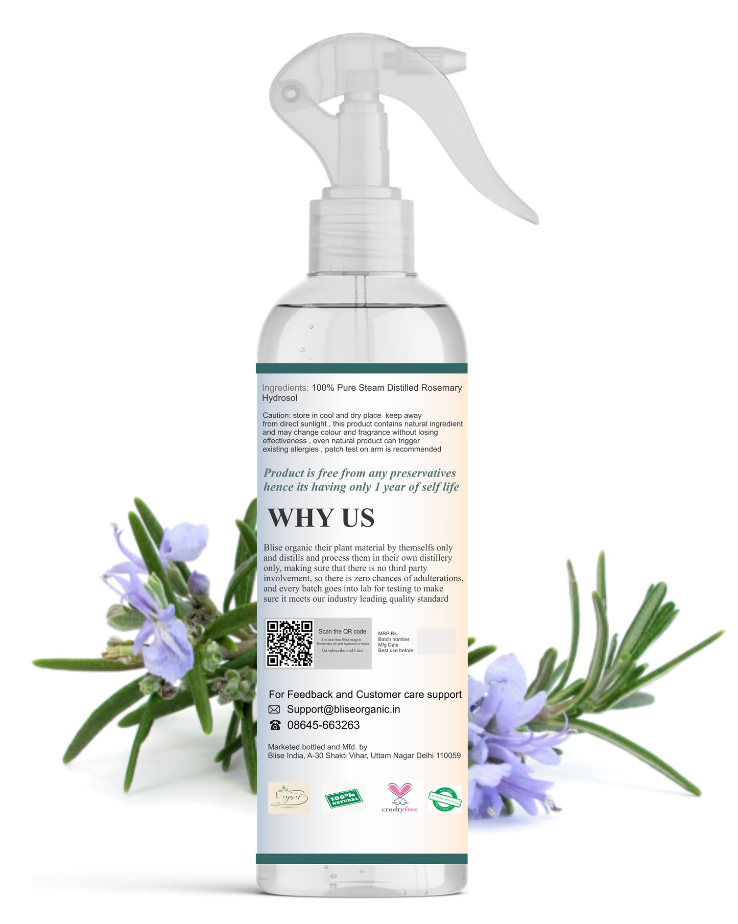 Rosemary water - 200ML Spray Bottle