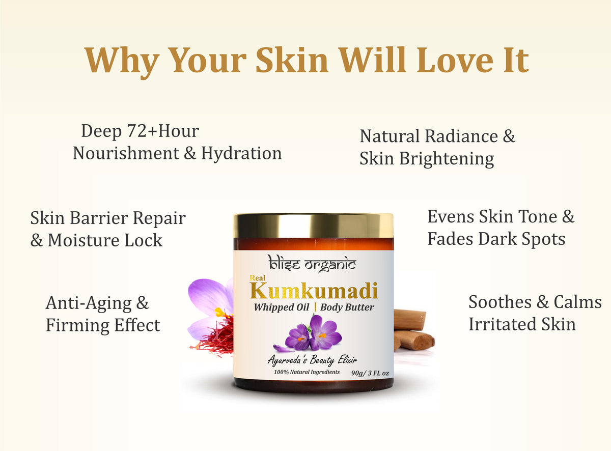 Kumkumadi Whipped Body butter - With Shea, Cocoa butter and Saffron and sandalwood oils